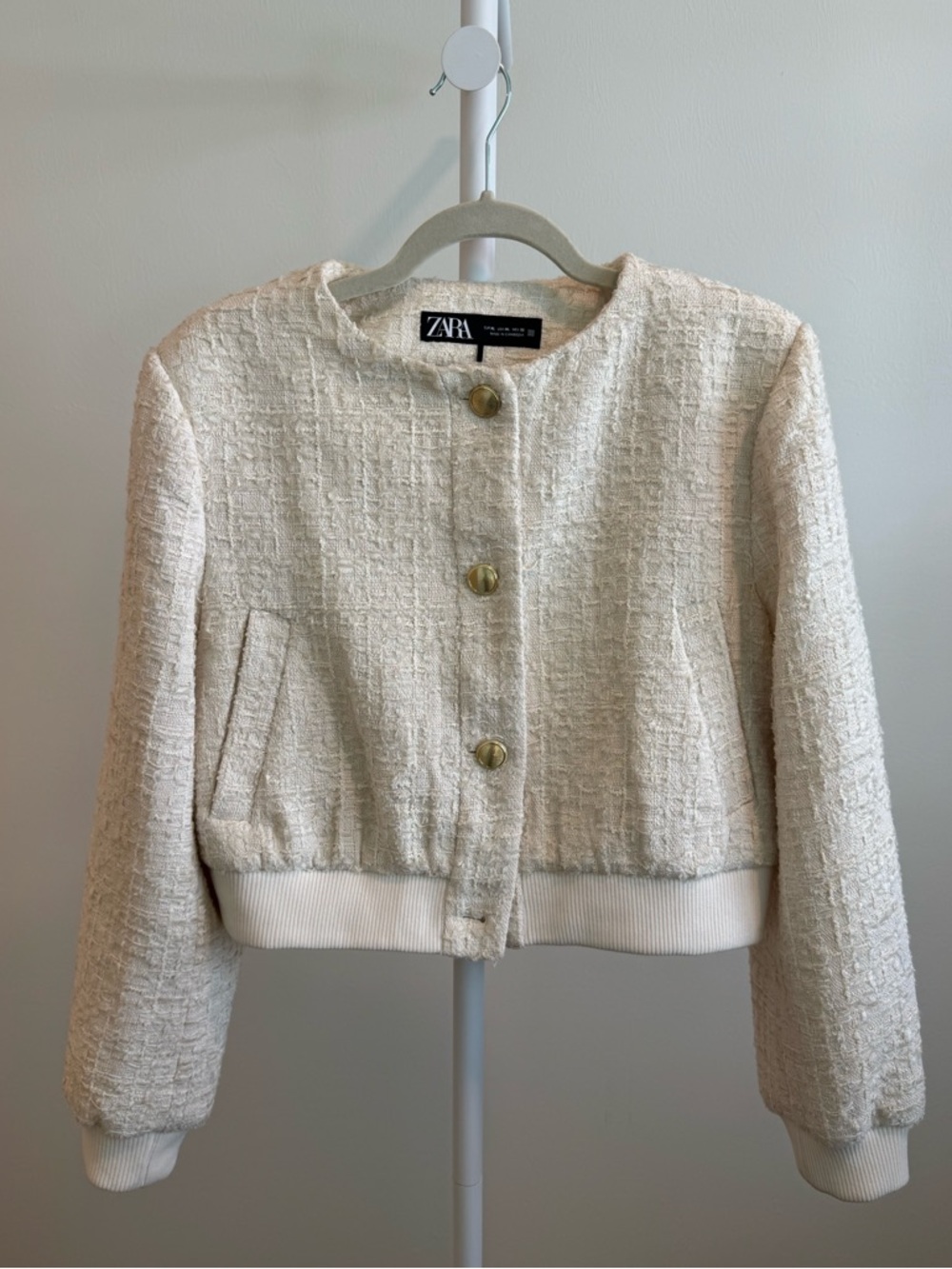 ZARA Cream Tweed Bomber Jacket size XL